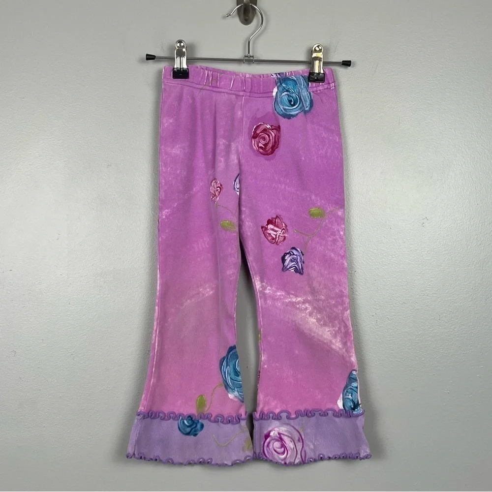 Indygo Artwear pink & purple handpainted floral ruffled 2 piece set, size 4.